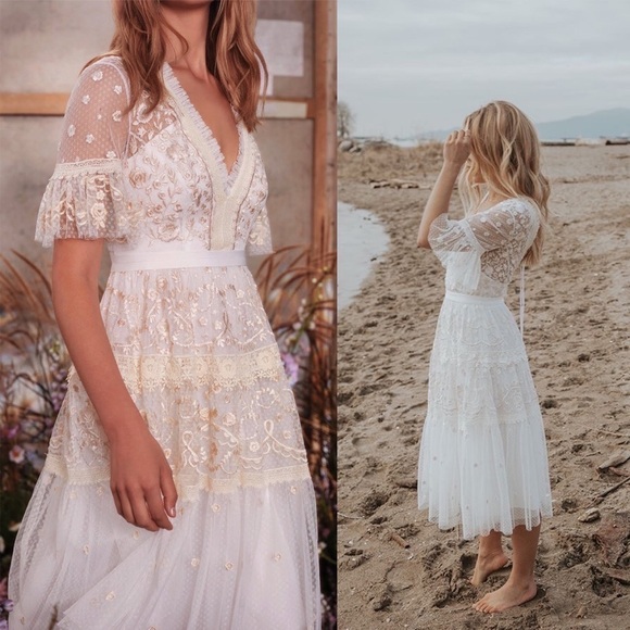 Needle & Thread Dresses & Skirts - Needle & Thread Dress Lottie Midsummer Lace Wedding Midi Champagne 0 NWT